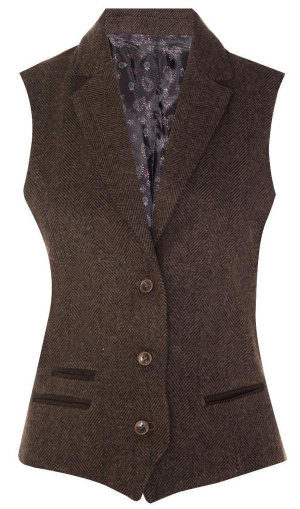 TruClothing Womens Tweed 1920s Herringbone Brown Waistcoat