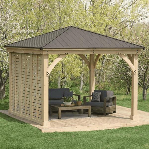 Yardistry Wooden Gazebo 12ft x 12ft (3.7m x 3.7m) with Single Wall 3.7m x 3.7m Wooden Gazebo 1