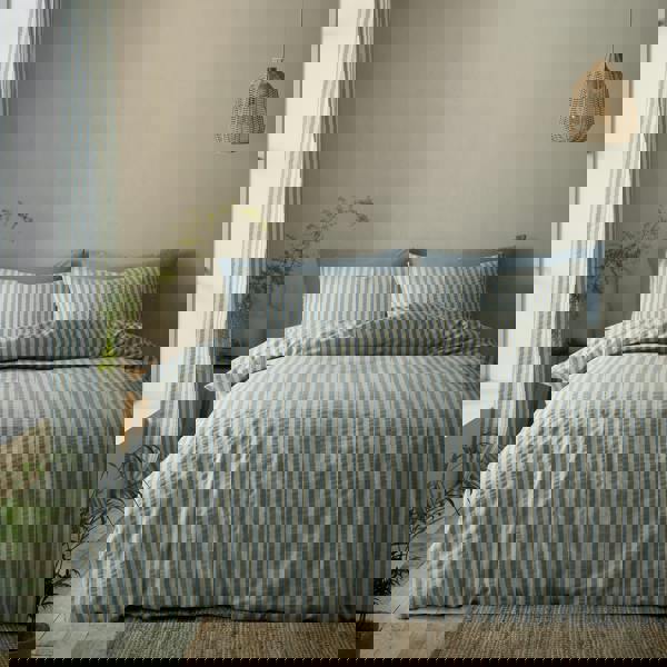 Pineapple Elephant Cotton Rich Woven Stripe Duvet Cover Set Blue