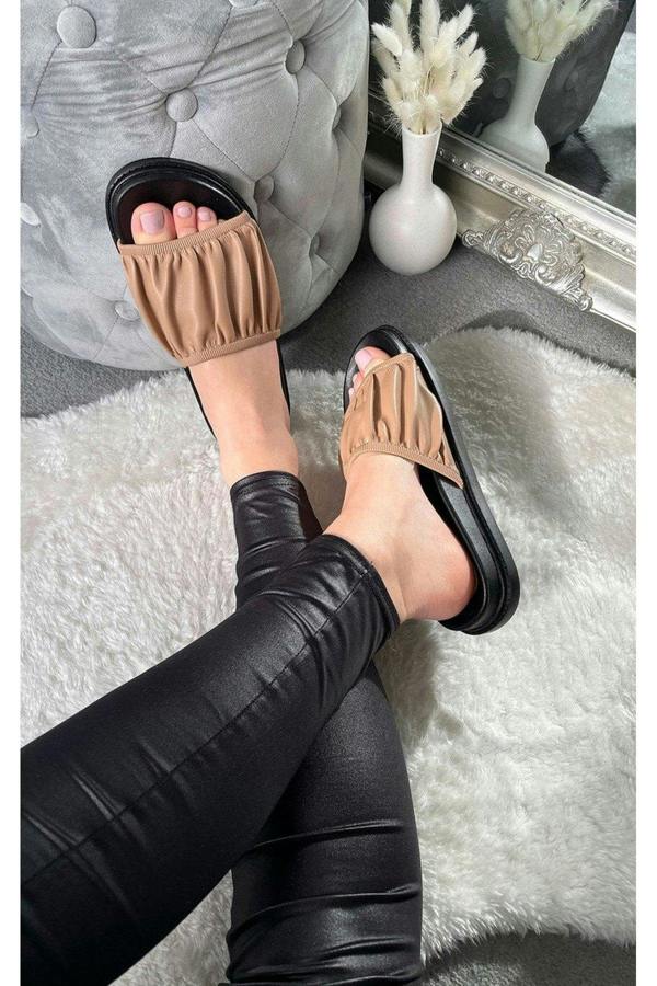 Rachel Ruched Slider - Mocha