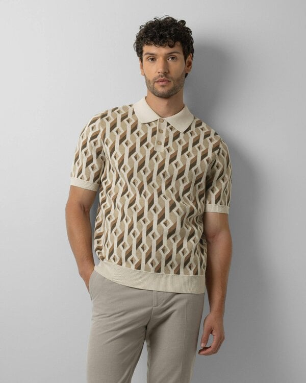 Steel & Jelly Rickman - Oval Chain Geometric Jacquard Knitted Polo Shirt