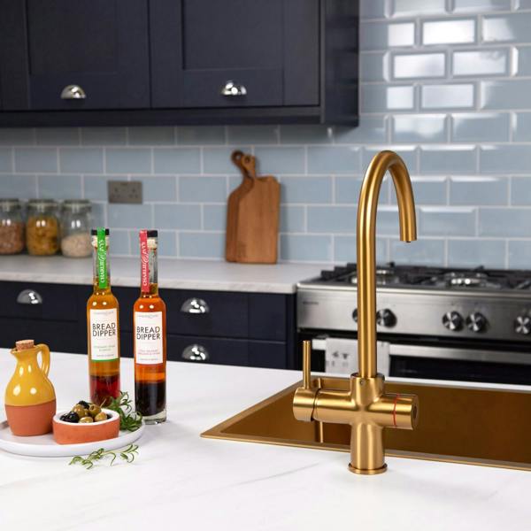 Impromta 3 in 1 Biometric Swan Neck Boiling Water Tap | Brushed Gold Finish