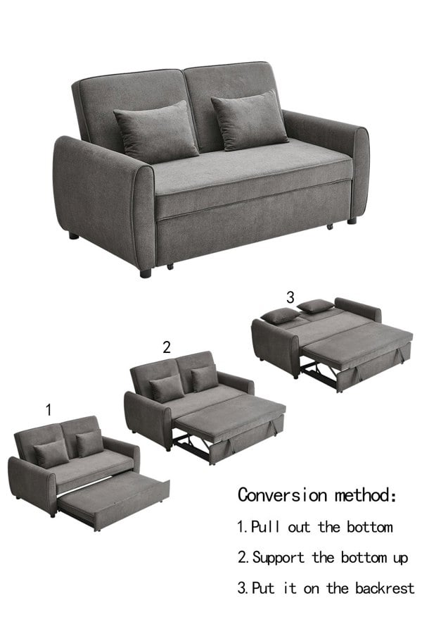 Living and Home 2 Seater Linen Convertible Sofa Pull Out Sofa Bed with Pillows