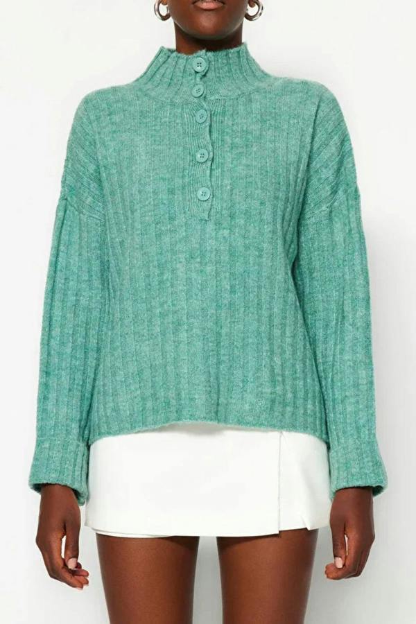 Hoxton Gal Oversized Soft-Textured High Neck Knit Top