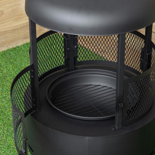 Samuel Alexander 80cm Black Steel Firedancer Chiminea Fire Pit with Fire Poker