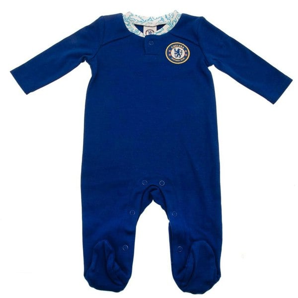 Chelsea FC Baby Crest Long-Sleeved Sleepsuit - Royal Blue/White