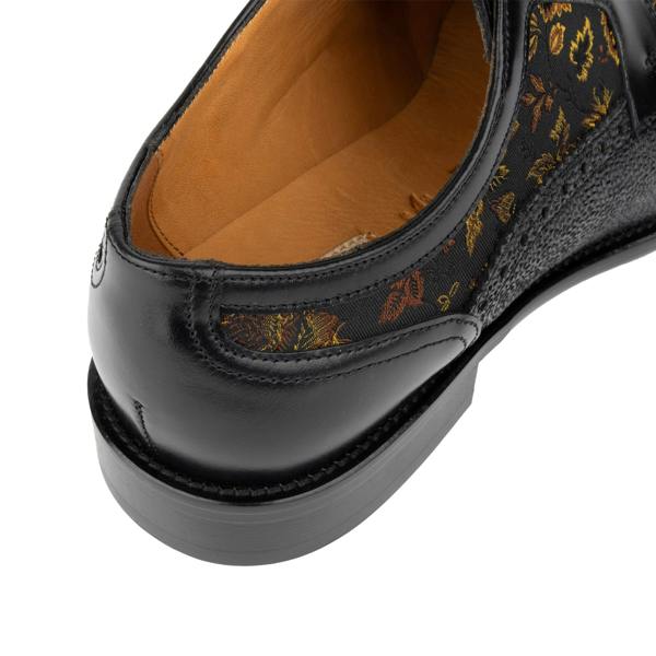 Embassy London Orlando - Black & Yellow Flowers - Men's toe cap dressy black shoe with flower print leather