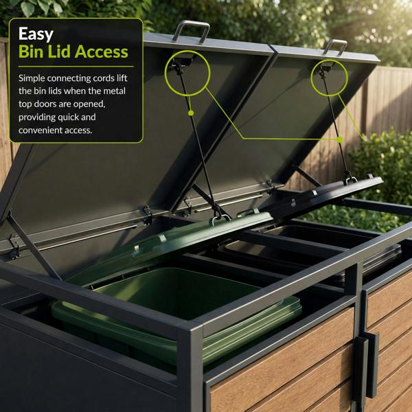 Nicoman Outdoor Metal Garbage Bin Shed with Wood Effect Doors