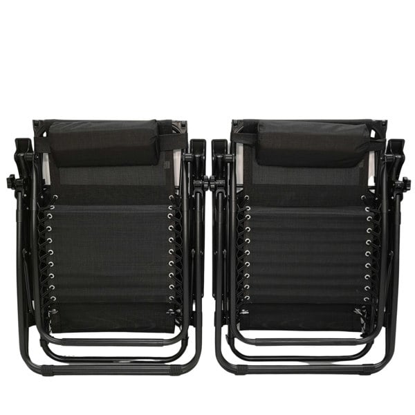Samuel Alexander Set of 2 Multi Position Garden Gravity Relaxer Chair Sun Lounger with Sun Canopy in Black