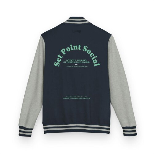 Anchor & Crew Set Point Social Volleyball Club League Cotton Varsity Letterman Jacket - Navy Blue & Heather Grey