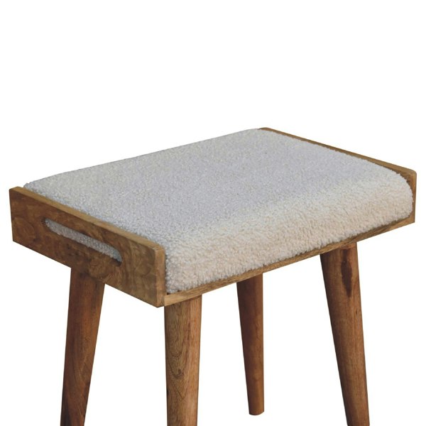Artisan Furniture Solid Wood Boucle Cream Tray Style Footstool