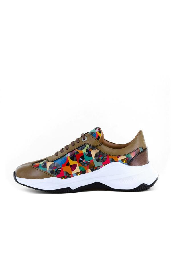 VINTAGE VINYL DISC PRINTED LEATHER TRAINERS - Premium Men's Patterned Shirt by Claudio Lugli | Bold Design, Tailored Fit, Best Printed Shirts