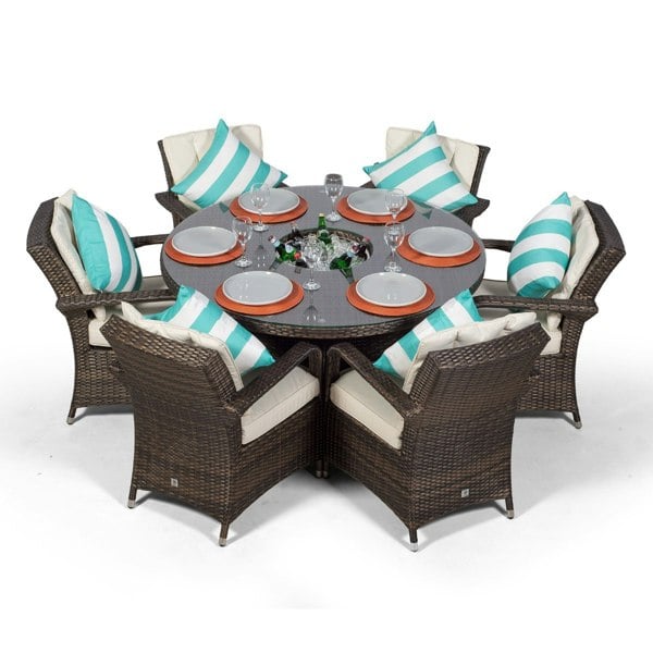 Giardino Arizona Round 6 Seater Patio Dining Set with Ice Bucket Drinks Cooler