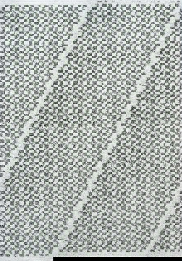 Moodi shaggy Green tartan design rug, Fluffy & soft pile | THE RUGS