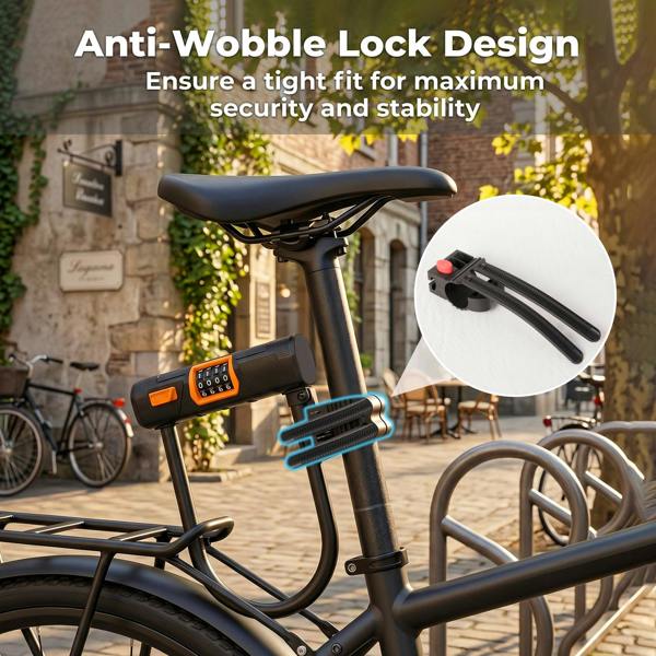 Bike Lock Combination D Lock with Cable 4 Digit Alloy Steel Black Orange