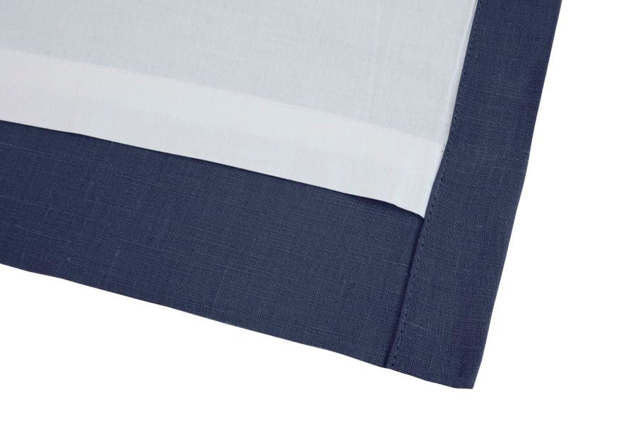 Lazy Linen Pure Washed Linen Lined Eyelet Curtains - Navy