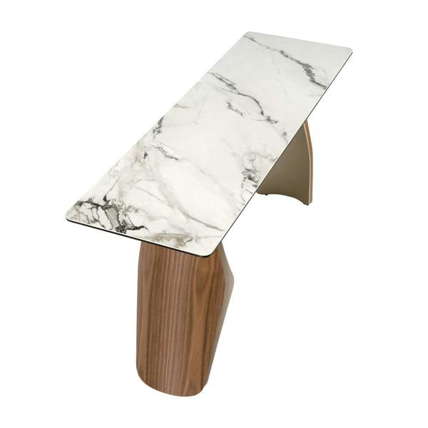Angel Cerdá Rectangular console table in porcelain marble, metallic sand steel and walnut 3296