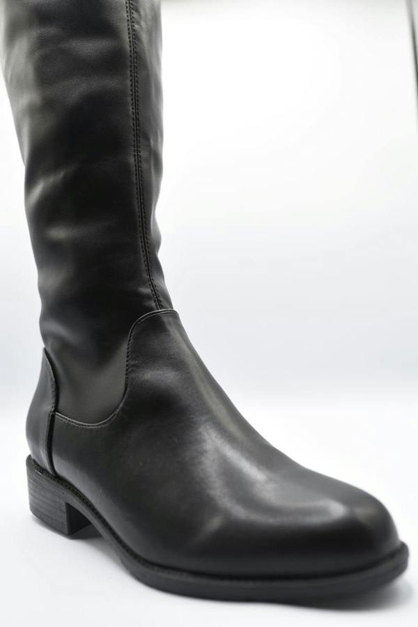 Abbey Tie Detail Low Heel Knee High Boots - Black