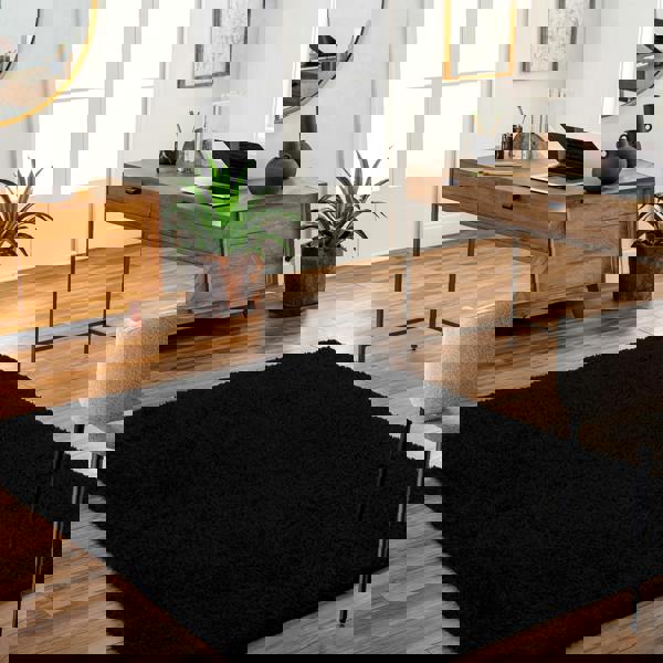 Livabliss Moda Shag-Solid Color Black Plush Soft Pile Rug