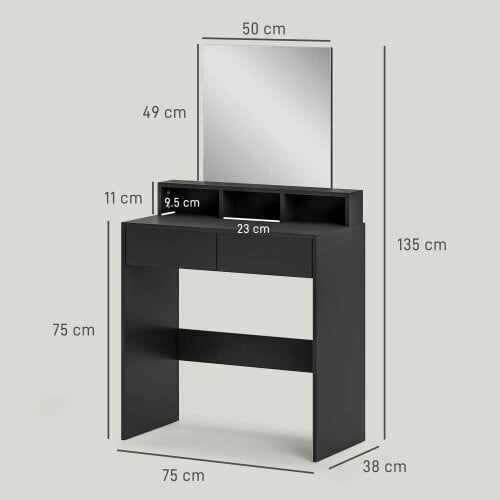 Wyld Haus Merotto Black Dressing Table With Mirror And Multi Storage Layout