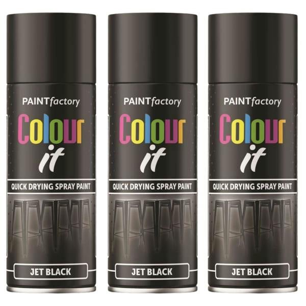 Paint Factory 3X  Jet Black Gloss Spray Paint 400ml