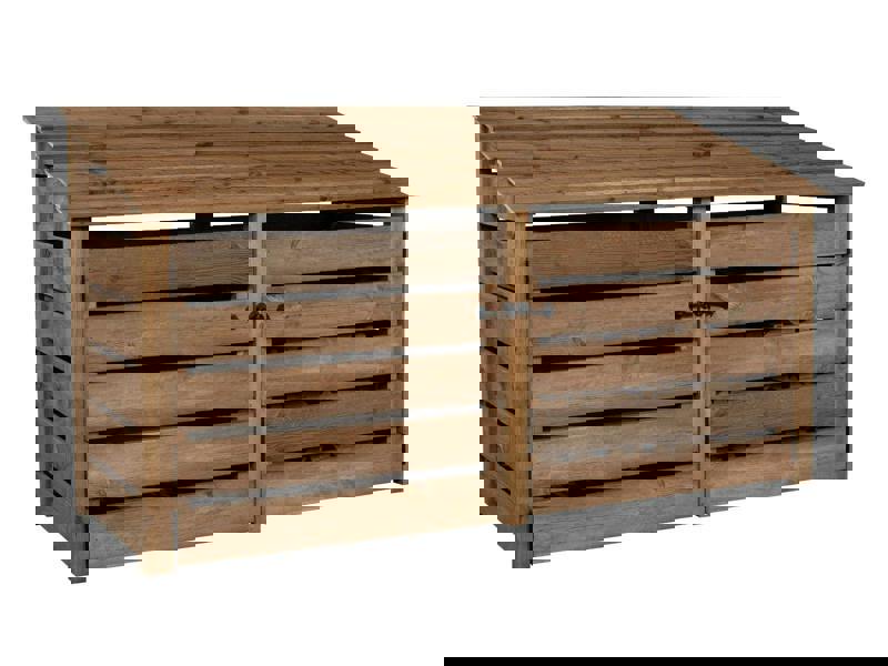 Arbor Garden Solutions Slatted Wooden Log Store with Doors W-227cm, H-126cm or 180cm, D-88cm - Brown Finish
