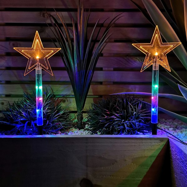 Samuel Alexander Set of 8 Battery Operated LED Multi Coloured Star Path Lights Christmas Decoration with Timer