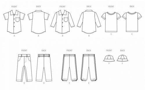 Butterick Sewing Pattern 6949, Tops, Shirts, Headwear, Trousers for Baby, A (XS-S-M-L) - Easy