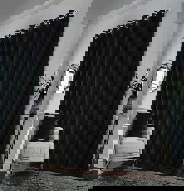 Enhanced Living Black 100% Blackout Luxury Supersoft Velvet Thermal Eyelet Curtains for Living Room & Bedrooms