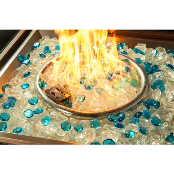 MDA Designs Ostara Stylish Bronze Wicker Garden and Patio Gas Fire Pit Multi-Purpose Glass Tabletop Outdoor Smoke-Free Heater