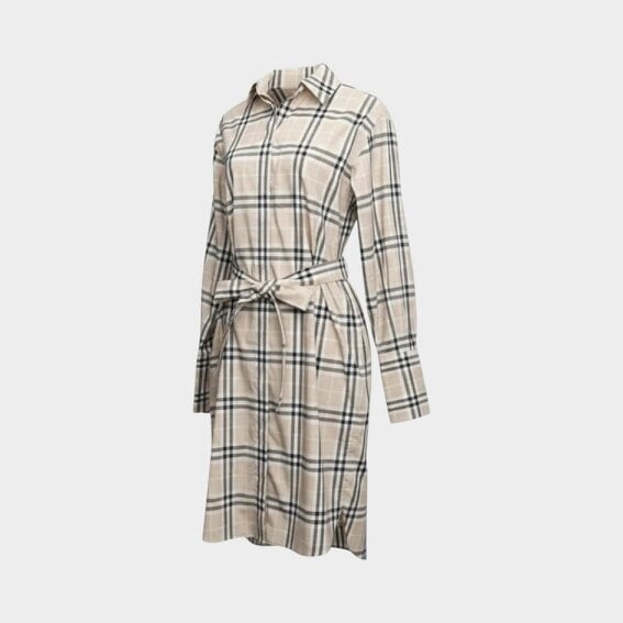 Burberry Soft Fawn Check Cotton Belted Dress Beige