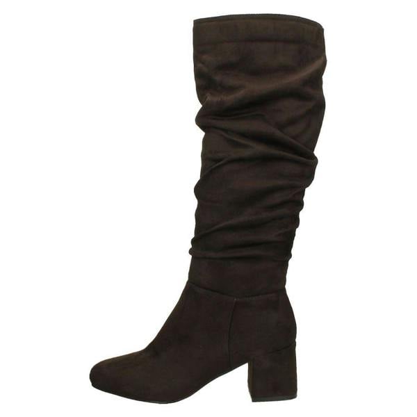 Spot On Ladies Spot On Rouched Mid Block Heel Knee High Boots F51242