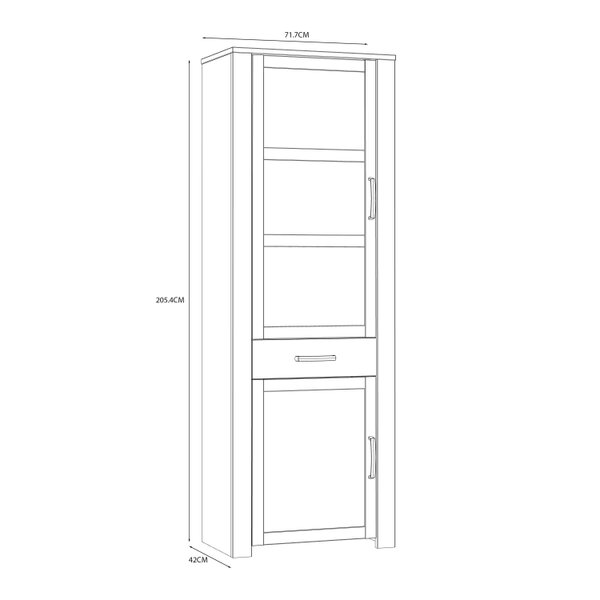 Wyld Haus Bramblecroft White and Natural Oak Wood Narrow Display Cabinet 2 Doors 1 Drawer