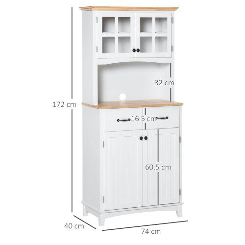 Wyld Haus Fidipa Wooden White Kitchen Storage Cupboard With Glass Doors And Microwave Shelf 172 cm