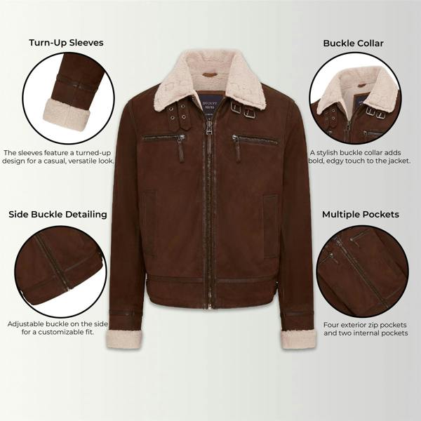 Infinity Leather Mens Real Sheep Suede Bomber Aviator Jacket - Sandnes