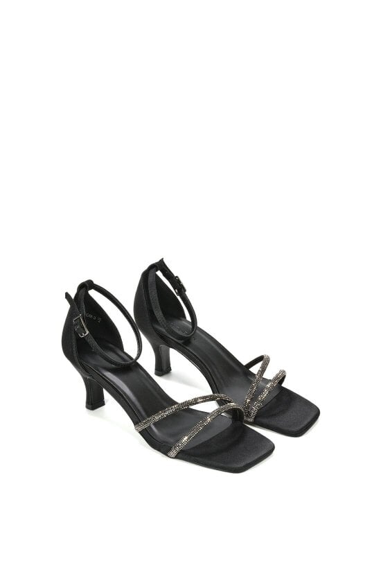 XY LONDON Diamante Kitten Heel Ankle Strap Sandals