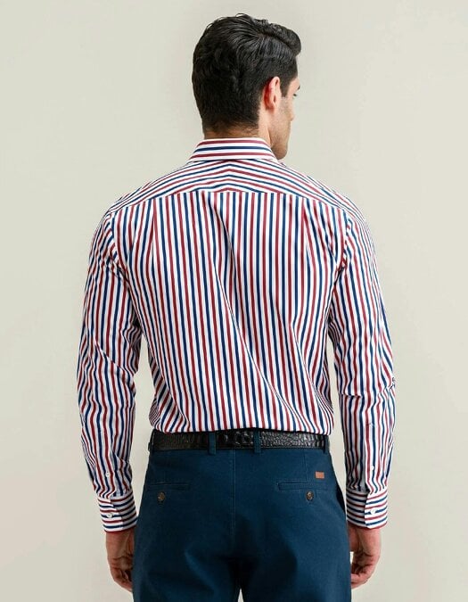 Men's Royal Blue and Red Striped Formal Shirt
