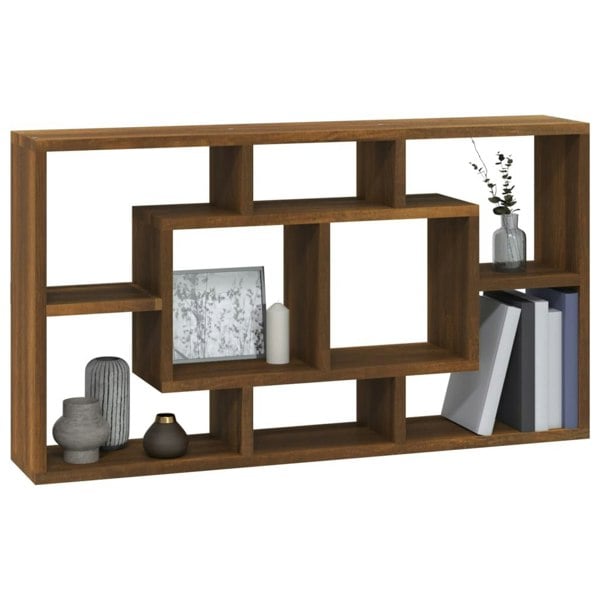 Berkfield Wall Display Shelf 8 Compartments Brown Oak