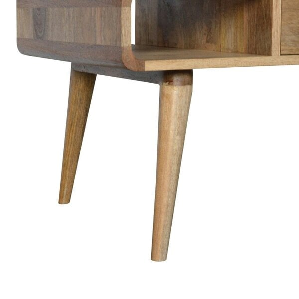 Wyld Haus Urbino Curved Oak Mango Wood Coffee Table 2 Side Drawers Open Shelves