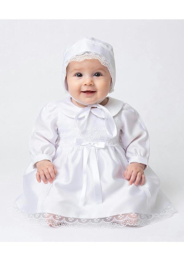 Satin Christening Dress with Bonnet