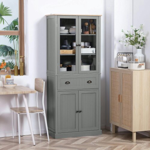 Wyld Haus Todi Hael Wooden Grey 180 cm Tall Kitchen Pantry Cabinet Adjustable Shelves And Drawer Storage