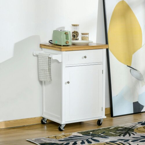 Wyld Haus Sofi Wooden White Kitchen Trolley With Drawer Cupboard And Towel Rail