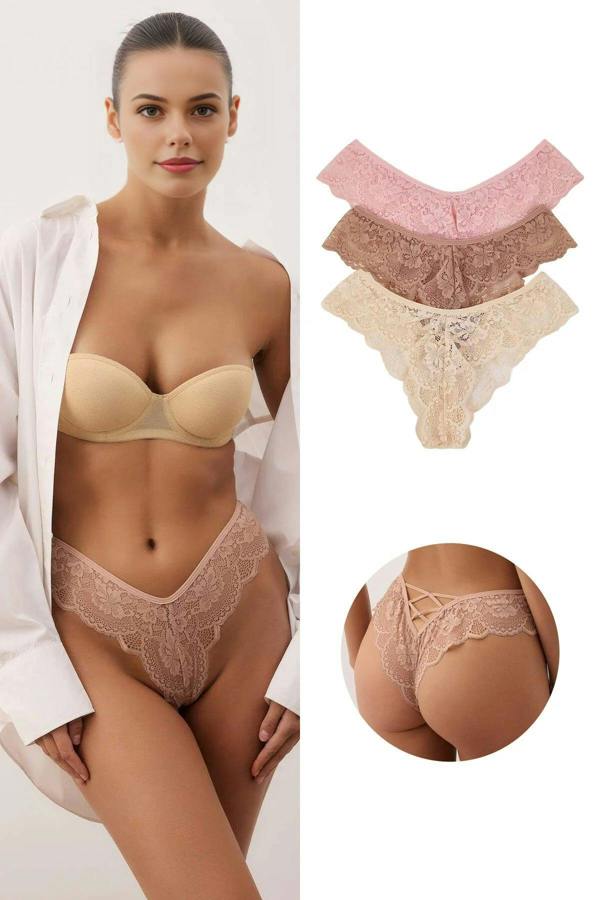 WOVCOR 3-Pack Lace Brazilian Knit Panties