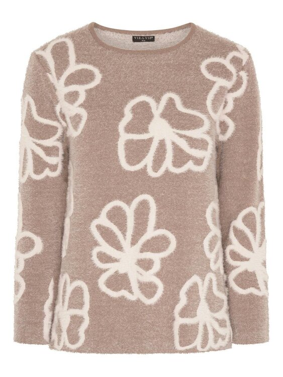 VIZ-A-VIZ Floral Jacquard Crew Neck Jumper
