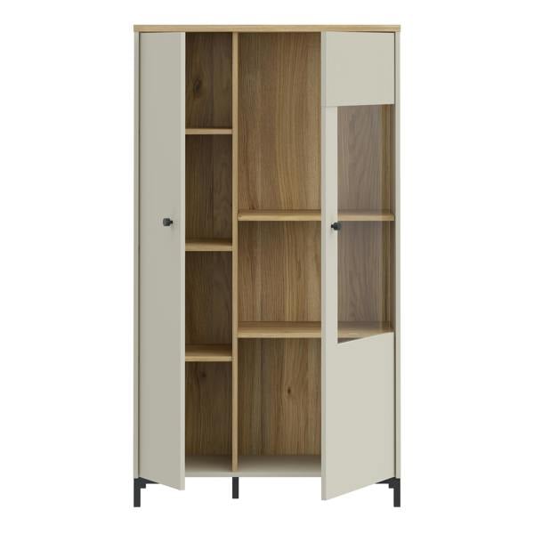Furniture To Go Bixbite Display Cabinet with Fluted Detail, Doors & Open Shelving in Mauvella Oak and Sand