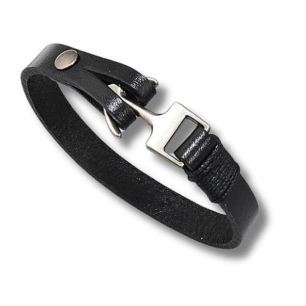 Aye Do Gifts Men's Black Leather Silver Hook Bracelet