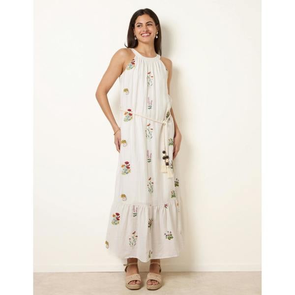 Blue Vanilla Halter Neck Embroidered Dress