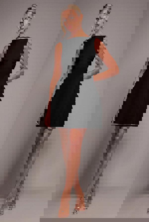 Boatneck Open Back Scuba Mini Dress - Black DR4707