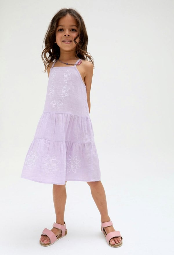 Kids Camilla Tiered Lace Insert cotton Dress In Purple - image 1