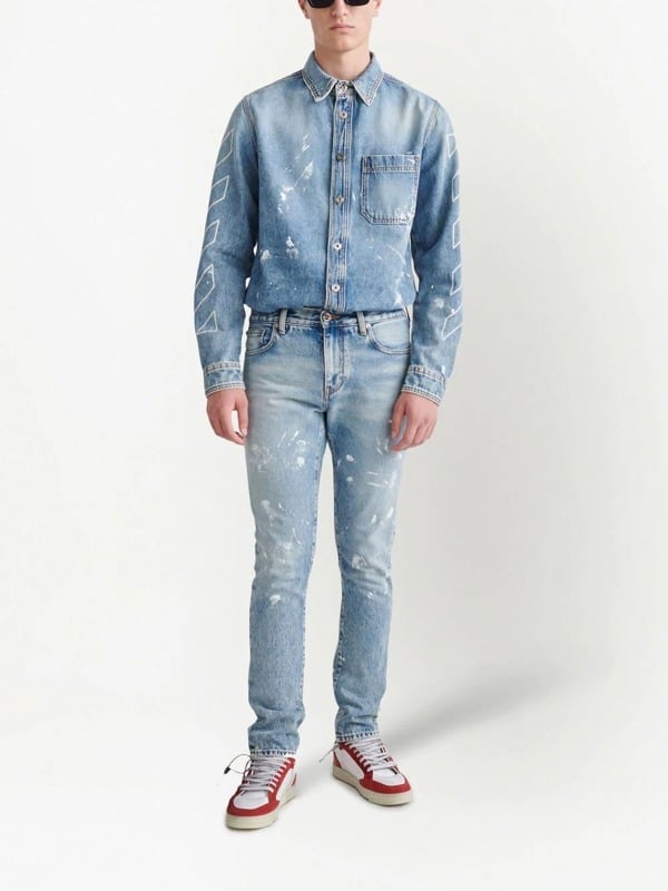 Off-White Diag Outline Print Vintage Men's Jeans - Blue